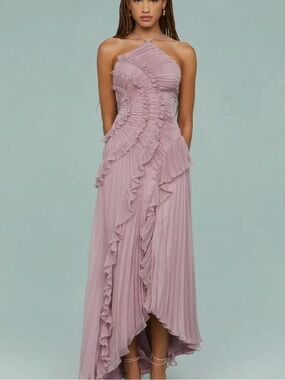 NWT Pleated Ruffle Halter Hi-Lo Dress in Dusty Pink